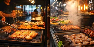 夜市烧烤摊的诱人美食