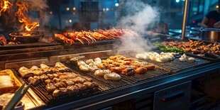 夜市美味烧烤诱人场景