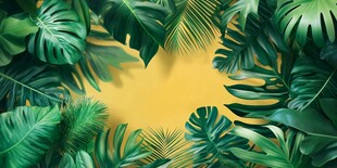 热带绿植环绕的明亮背景