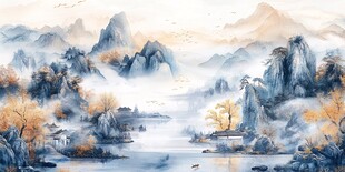 秋日山水写意画卷