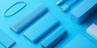 蓝色系充电宝及配件展示