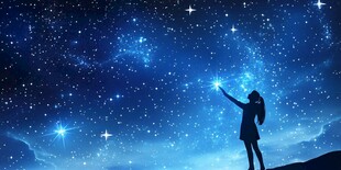 女孩伸手触星空