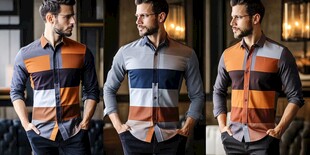 时尚男士多彩条纹衬衫展示