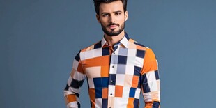 男士穿着多彩格子衬衫