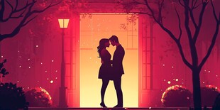 浪漫夜下情侣甜蜜拥吻