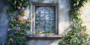 蔷薇环绕的复古窗景