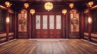 中式古雅厅堂 灯笼映照