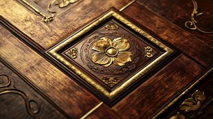 复古木雕金饰细节特写