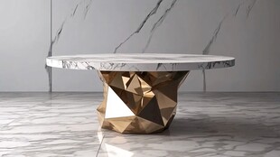 现代几何底座大理石圆桌