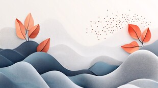 秋意山水剪纸风插画