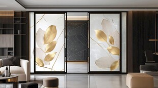 现代客厅的艺术玻璃推拉门