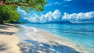 梦幻海滩 碧海蓝天绿树