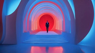 未来感通道中的独行身影