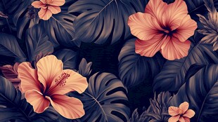 热带花卉与叶片梦幻背景