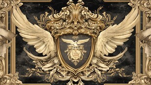 华丽金色盾牌与翅膀纹饰