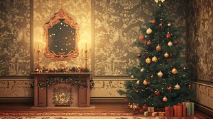 复古客厅中的圣诞温馨场景