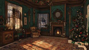 复古圣诞风客厅温馨场景