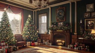 复古风圣诞客厅温馨场景