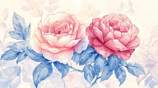 手绘双朵玫瑰花卉背景图