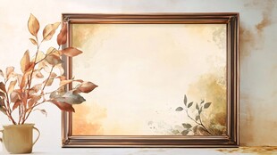 复古画框旁的植物装饰