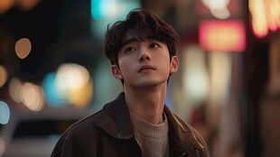 夜色中帅气的都市青年