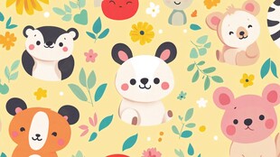 可爱动物花卉图案背景图