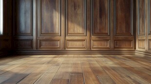 木质墙面与地板的空旷房间