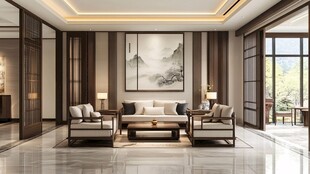 中式典雅客厅室内效果图