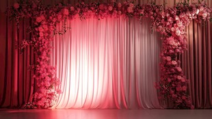 梦幻粉色花卉婚礼幕布