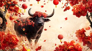 牛年贺岁 繁花瑞牛呈祥
