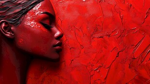 红色艺术风的女性侧脸