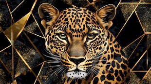 豹纹金几何背景下的猎豹