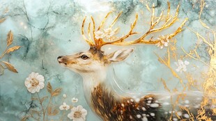 梦幻金角鹿与繁花之景