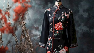 中式复古刺绣长款旗袍