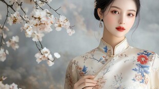 旗袍佳人绽于繁花之下