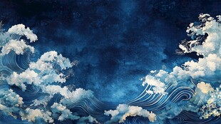 梦幻蓝色云海波浪图景