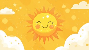 微笑太阳在云朵间闪耀