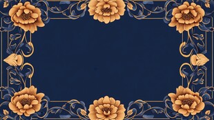 蓝色背景金色花卉装饰框