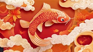 金鲤跃云间 中式祥瑞图