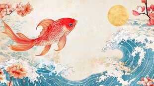 金鲤跃浪伴月花枝俏