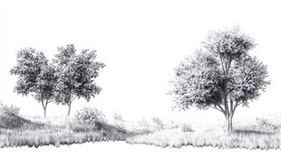 黑白手绘风野外树木景观