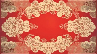 中式红底金纹云纹装饰图