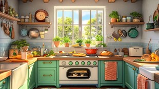 清新绿意满满的温馨厨房