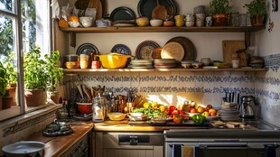 阳光洒落的温馨厨房角落