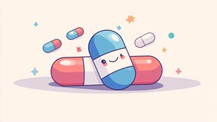 可爱卡通风格的趣味药丸