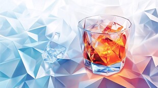 几何背景中的威士忌酒杯