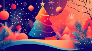 梦幻圣诞夜的多彩圣诞树