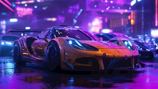 霓虹灯下的炫酷超级跑车