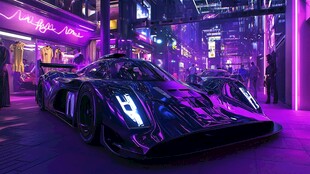 霓虹夜色下的炫酷黑色赛车