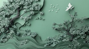 纸艺风春景图